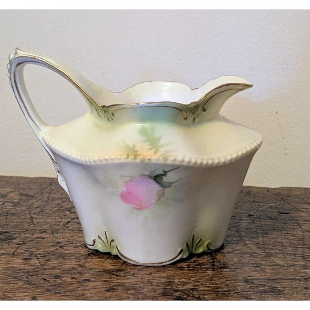 Antique RS Prussia Porcelain Creamer Pitcher Pink Cabbage Roses Floral Gold Trim - Picture 4 of 9